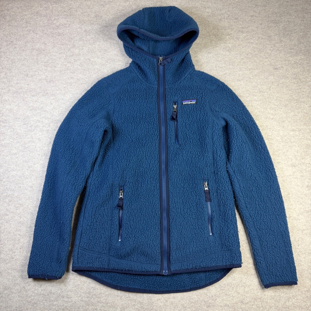 Patagonia Womens Retro Pile Hoody Blue Full Zip Shearling Fleece Jacket Medium